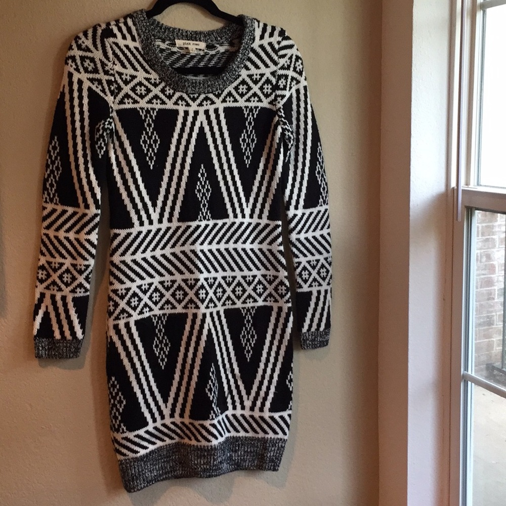 Geometric B&W Sweater Dress